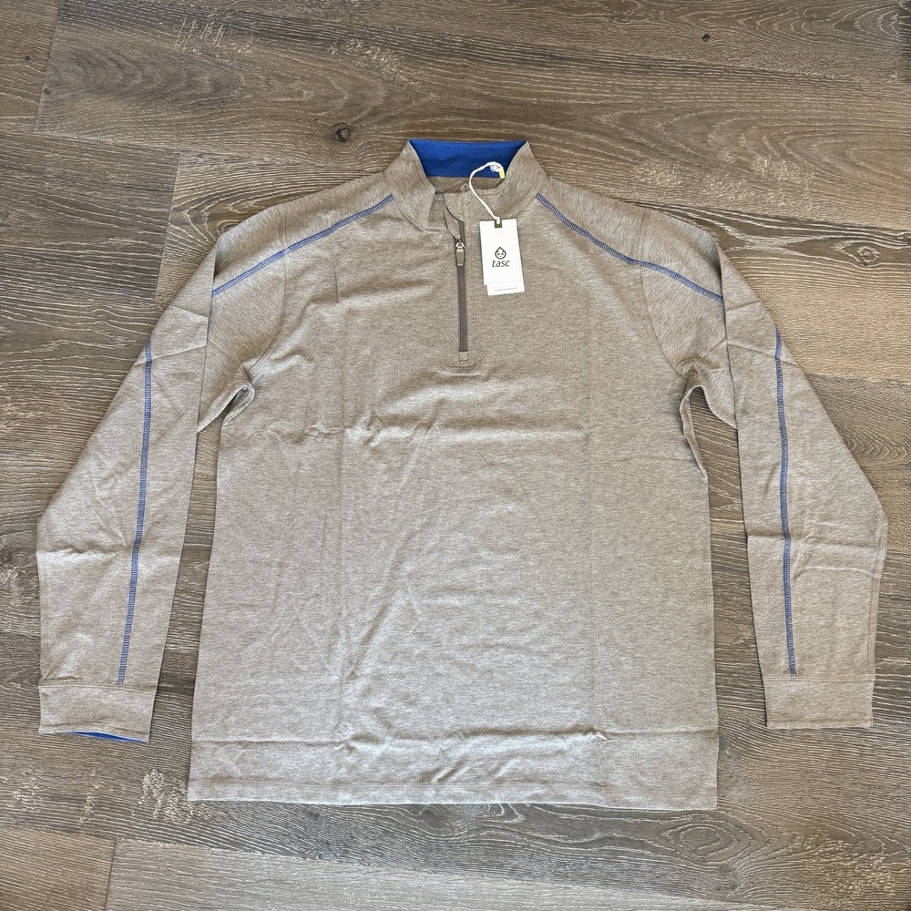 Tasc Performance Carrollton Mens L 1/4 Zip Pullover Bamboo Organic Beige Active
